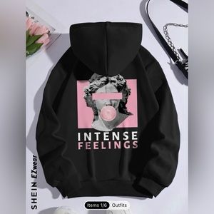 Black SHEIN drawstring graphic hoodie.